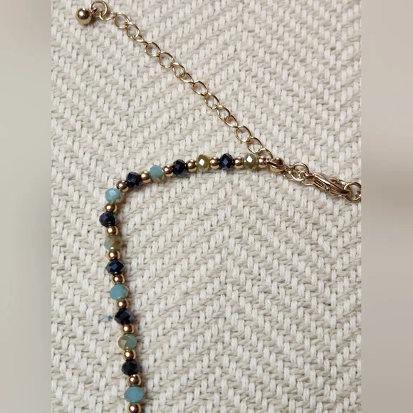 Multifaceted Crystal Tassel Lariat Necklace - Blue & Gold - Picture 7 of 8